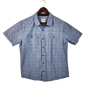 OurCaste Camp Shirt Men’s XL Denim Blue 100% Cotton Geometric Print EUC